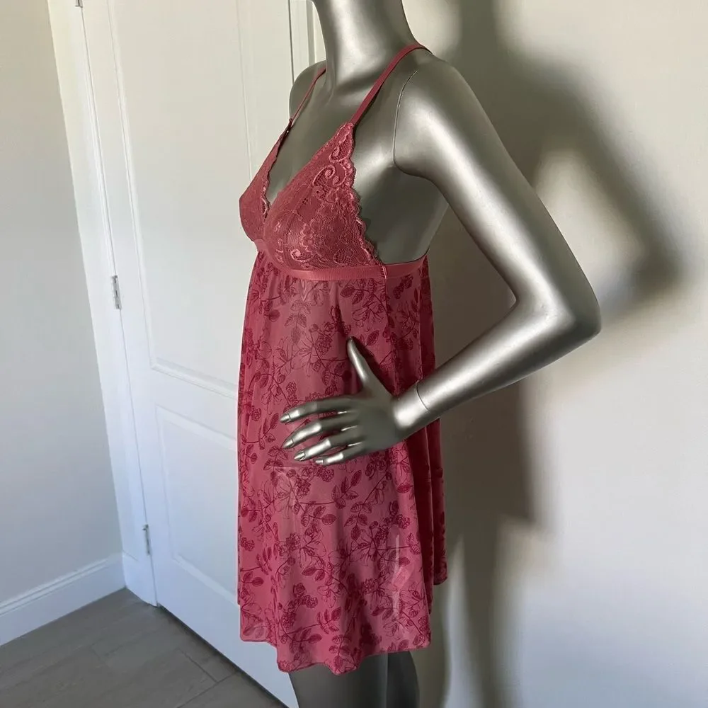 French Affair CHÉRIE PRINTED MESH AND LACE BABYDOLL size L